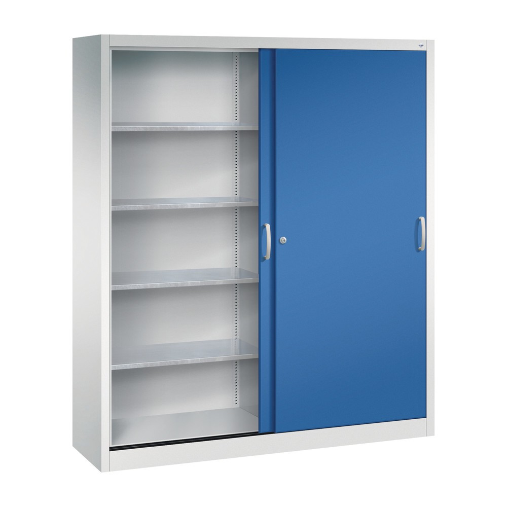Produktabbildung Nr. 3: C+P Werkstatt-Schiebetürenschrank mit 8 Fachböden, HxBxT 1.950 x 1.600 x 400 mm, Trennwand, lichtgrau, enzianblau