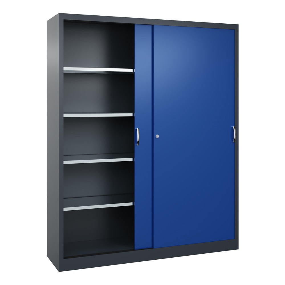 Produktabbildung Nr. 3: C+P Werkstatt-Schiebetürenschrank mit 8 Fachböden, HxBxT 1.950 x 1.600 x 400 mm, Trennwand, anthrazitgrau, enzianblau