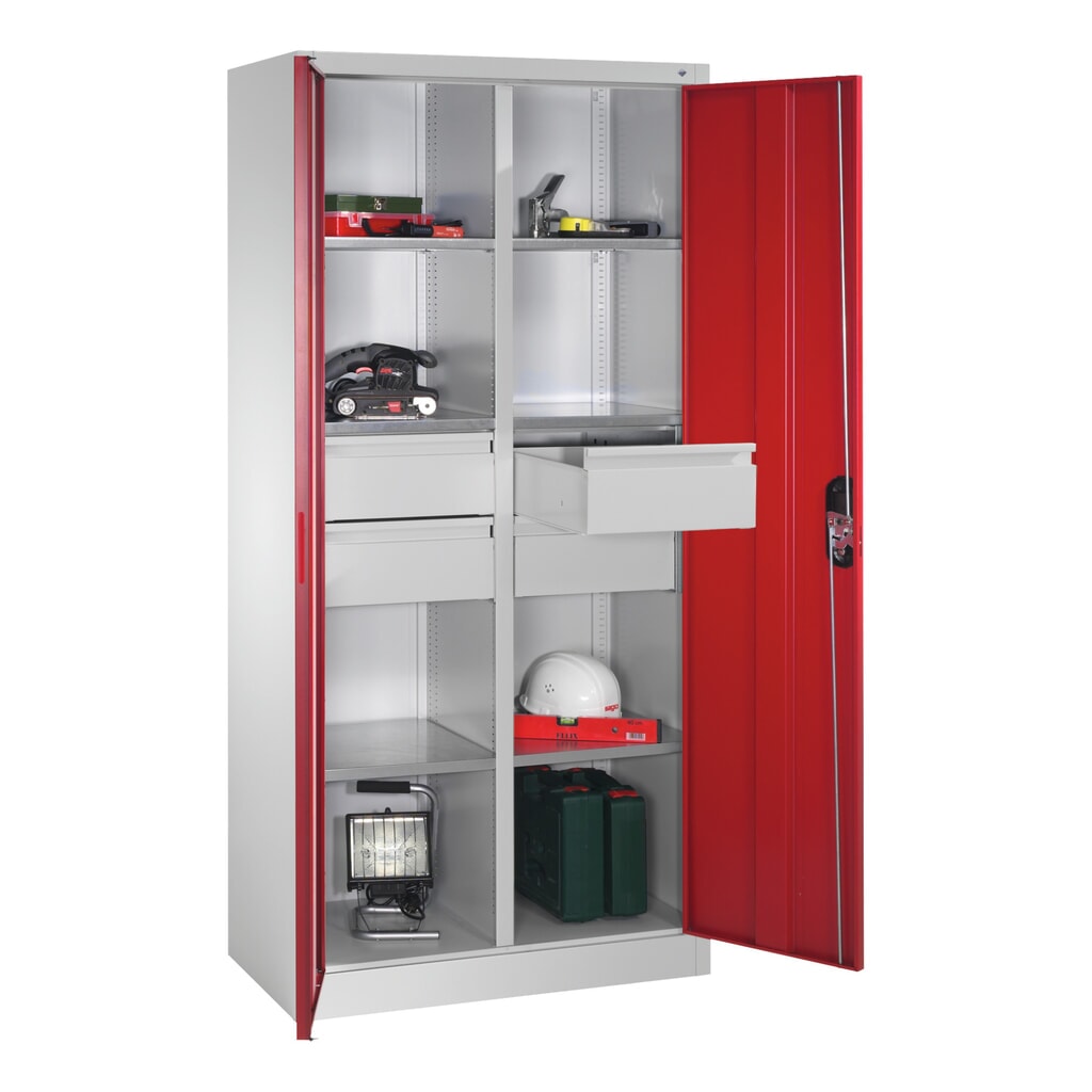 C+P Werkzeugschrank, Schubladen 4x174 mm, 6 Böden, Breite 930 mm, lichtgrau, rubinrot Produktabbildung Nr. 10: C+P Werkzeugschrank, Schubladen 4x174 mm, 6 Böden, Breite 930 mm, lichtgrau, rubinrot