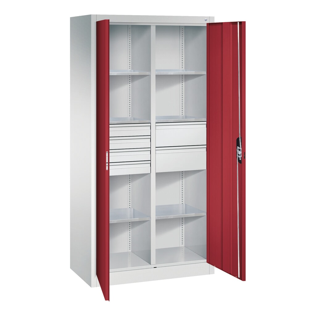 C+P Werkzeugschrank, Schubladen 4x86 + 2x174 mm, 6 Böden, Breite 930 mm, lichtgrau, rubinrot Produktabbildung Nr. 8: C+P Werkzeugschrank, Schubladen 4x86 + 2x174 mm, 6 Böden, Breite 930 mm, lichtgrau, rubinrot