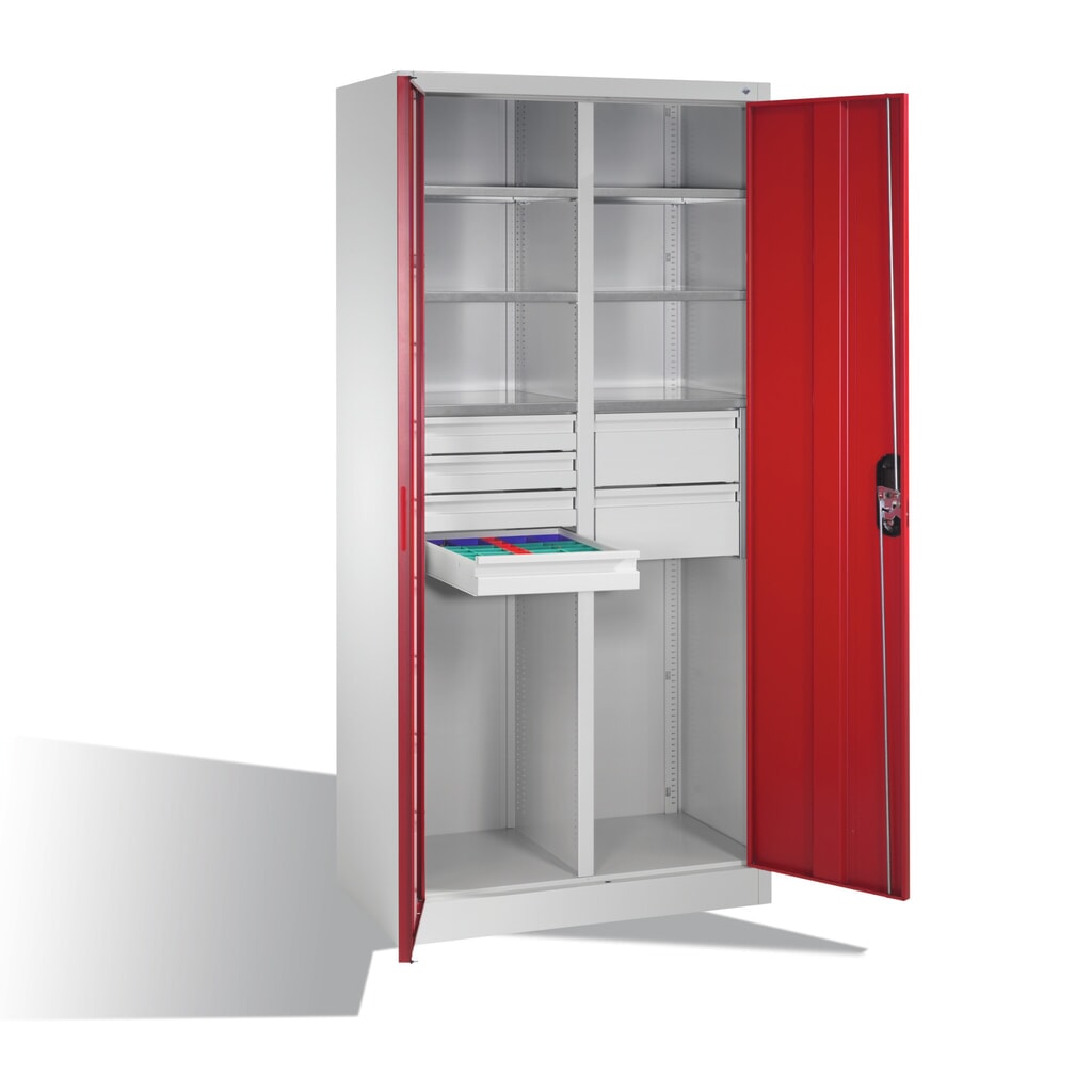 C+P Werkzeugschrank, Schubladen 4x86 + 2x174 mm, 6 Böden, Breite 930 mm, lichtgrau, rubinrot Produktabbildung Nr. 9: C+P Werkzeugschrank, Schubladen 4x86 + 2x174 mm, 6 Böden, Breite 930 mm, lichtgrau, rubinrot