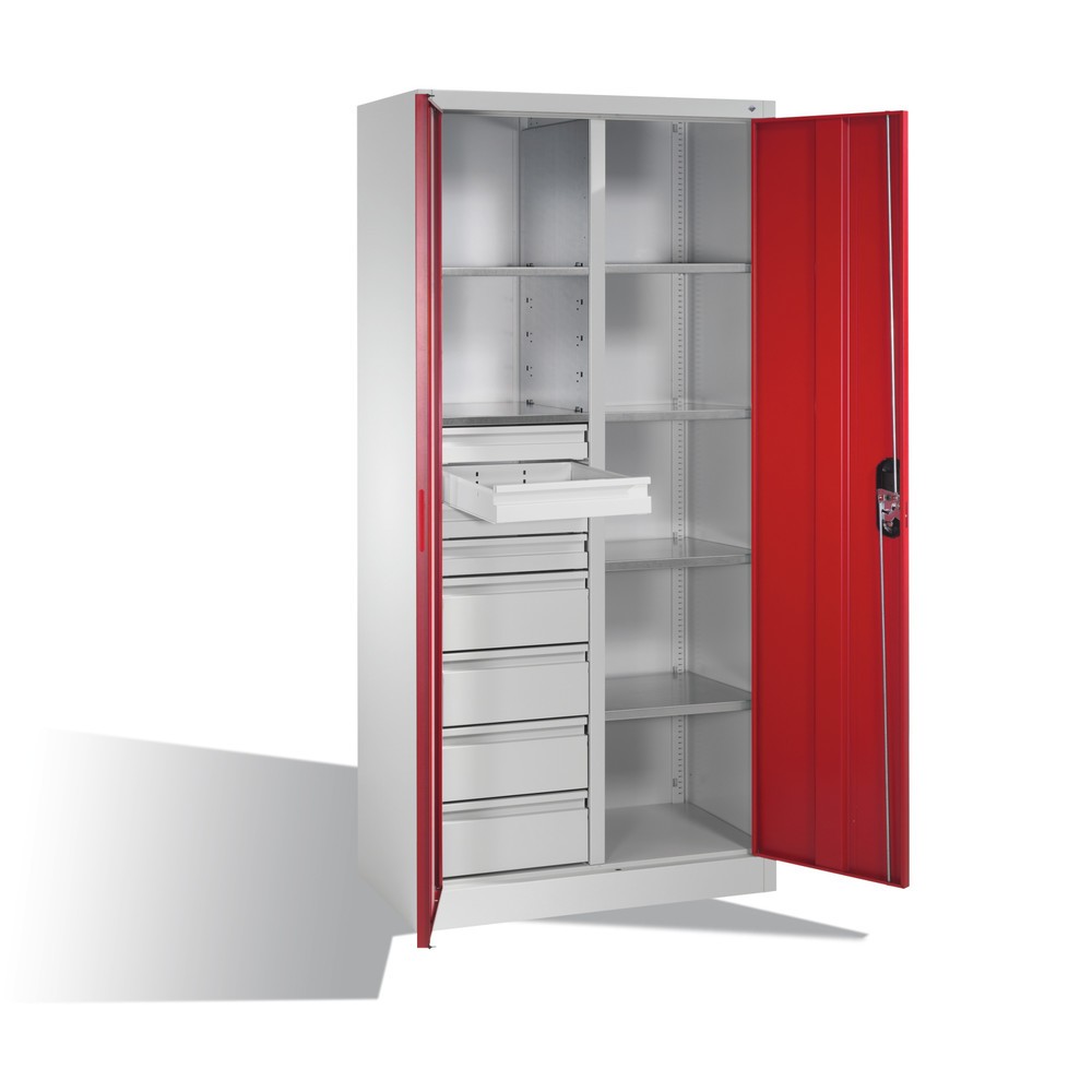 Produktabbildung Nr. 9: C+P Werkzeugschrank, Schubladen 4x86 + 4x174 mm, 6 Böden, Breite 930 mm, lichtgrau, rubinrot