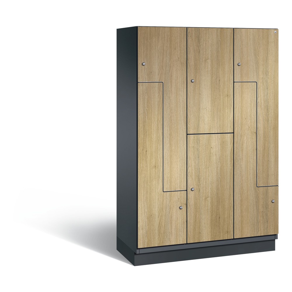 Produktabbildung: C+P Z-Kombinationsschrank Cambio, 3 Abteile, Abteilbreite 400 mm, HxBxT 1980x1200x525 mm, RAL 7021 Schwarzgrau, Dekor Eiche Sereno, Sockel