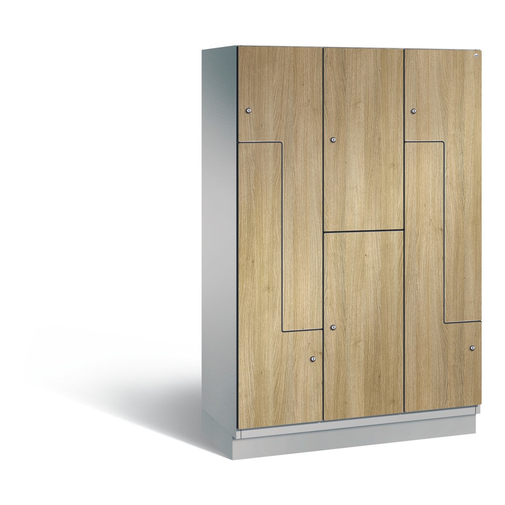 Produktabbildung: C+P Z-Kombinationsschrank Cambio, 3 Abteile, Abteilbreite 400 mm, HxBxT 1980x1200x525 mm, RAL 9006 Weißaluminium, Dekor Eiche Sereno, Sockel