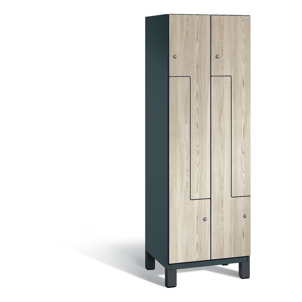 Produktabbildung: C+P Z-Spind Cambio, 2 Abteile, Abteilbreite 300 mm, HxBxT 1980x600x525 mm, RAL 7016 Anthrazitgrau, Dekor Sen-Esche, Füße