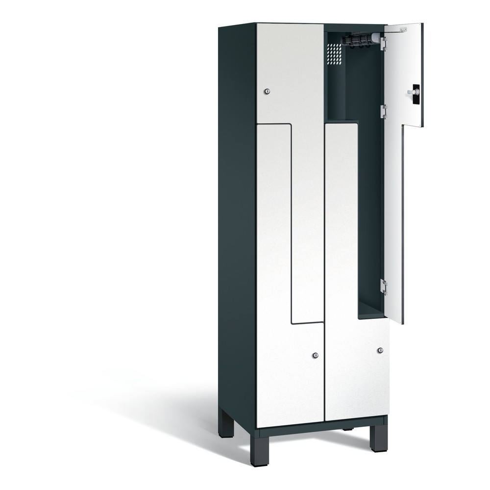 Produktabbildung: C+P Z-Spind Cambio, 2 Abteile, Abteilbreite 300 mm, HxBxT 1980x600x525 mm, RAL 7016 Anthrazitgrau, Dekor Weiß, Füße