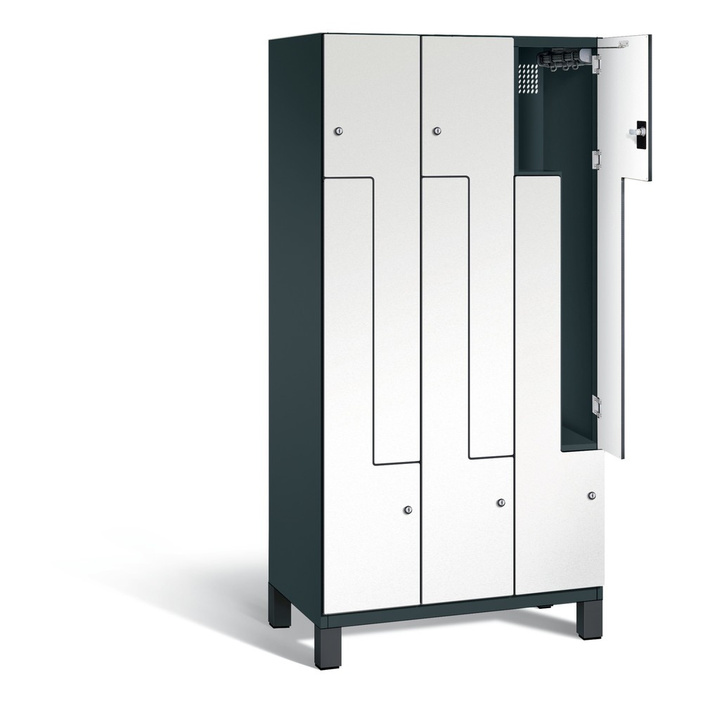 Produktabbildung: C+P Z-Spind Cambio, 3 Abteile, Abteilbreite 300 mm, HxBxT 1980x900x525 mm, RAL 7016 Anthrazitgrau, Dekor Weiß, Füße