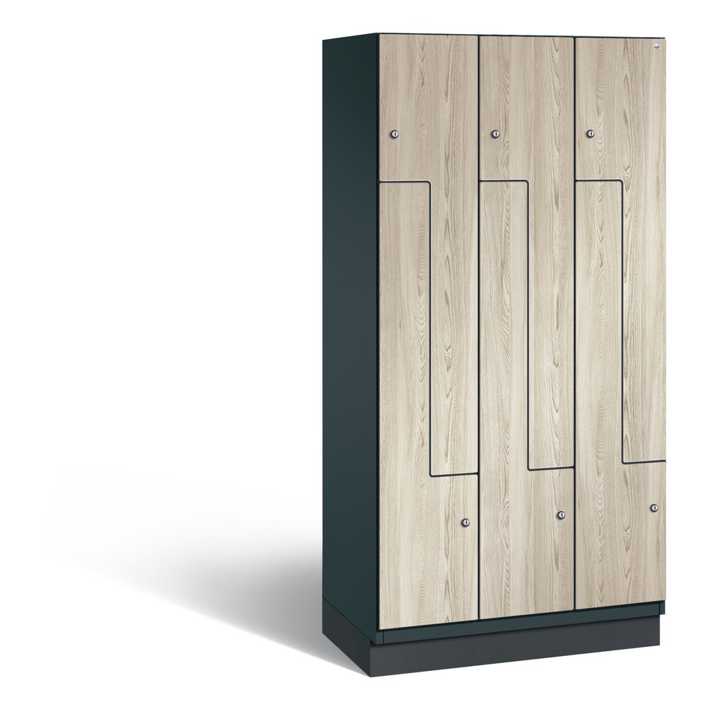 Produktabbildung: C+P Z-Spind Cambio, 3 Abteile, Abteilbreite 300 mm, HxBxT 1980x900x525 mm, RAL 7016 Anthrazitgrau, Dekor Sen-Esche, Sockel