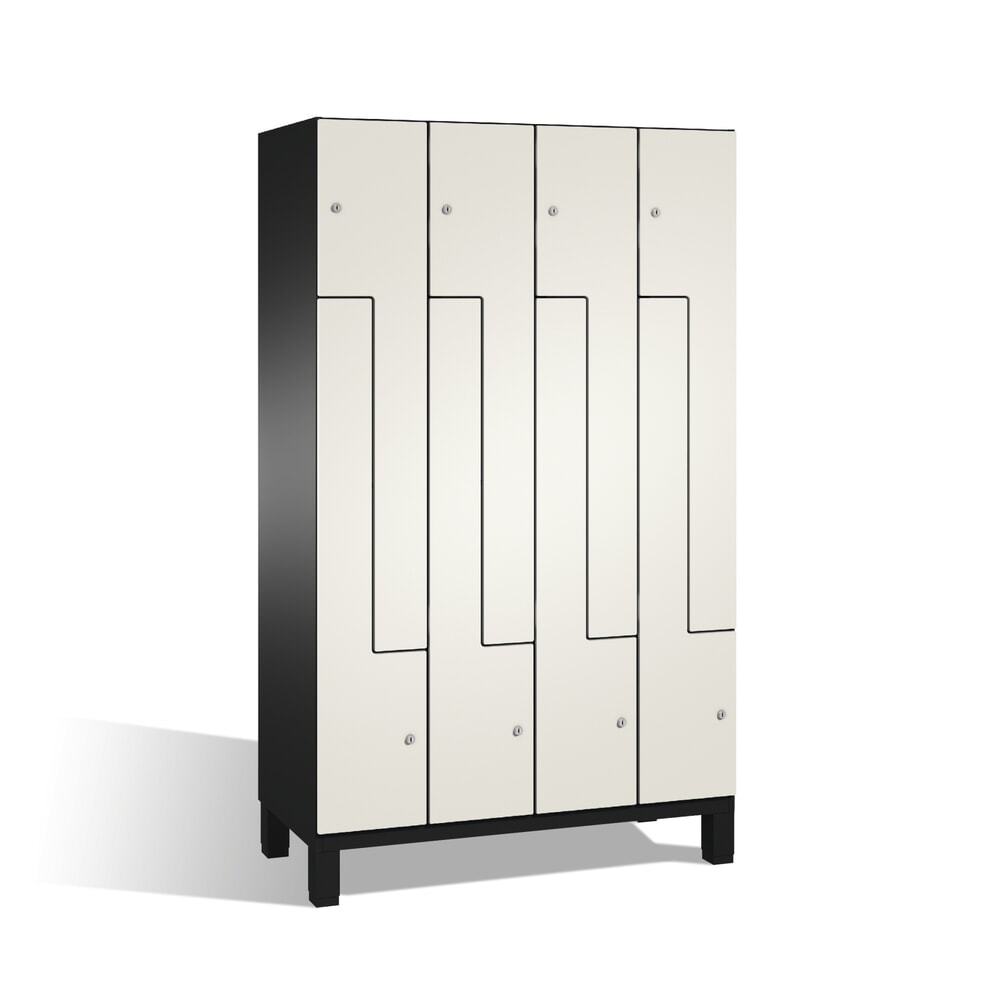 Produktabbildung: C+P Z-Spind Cambio, 4 Abteile, Abteilbreite 300 mm, HxBxT 1980x1200x525 mm, RAL 7021 Schwarzgrau, Dekor Weiß, Füße
