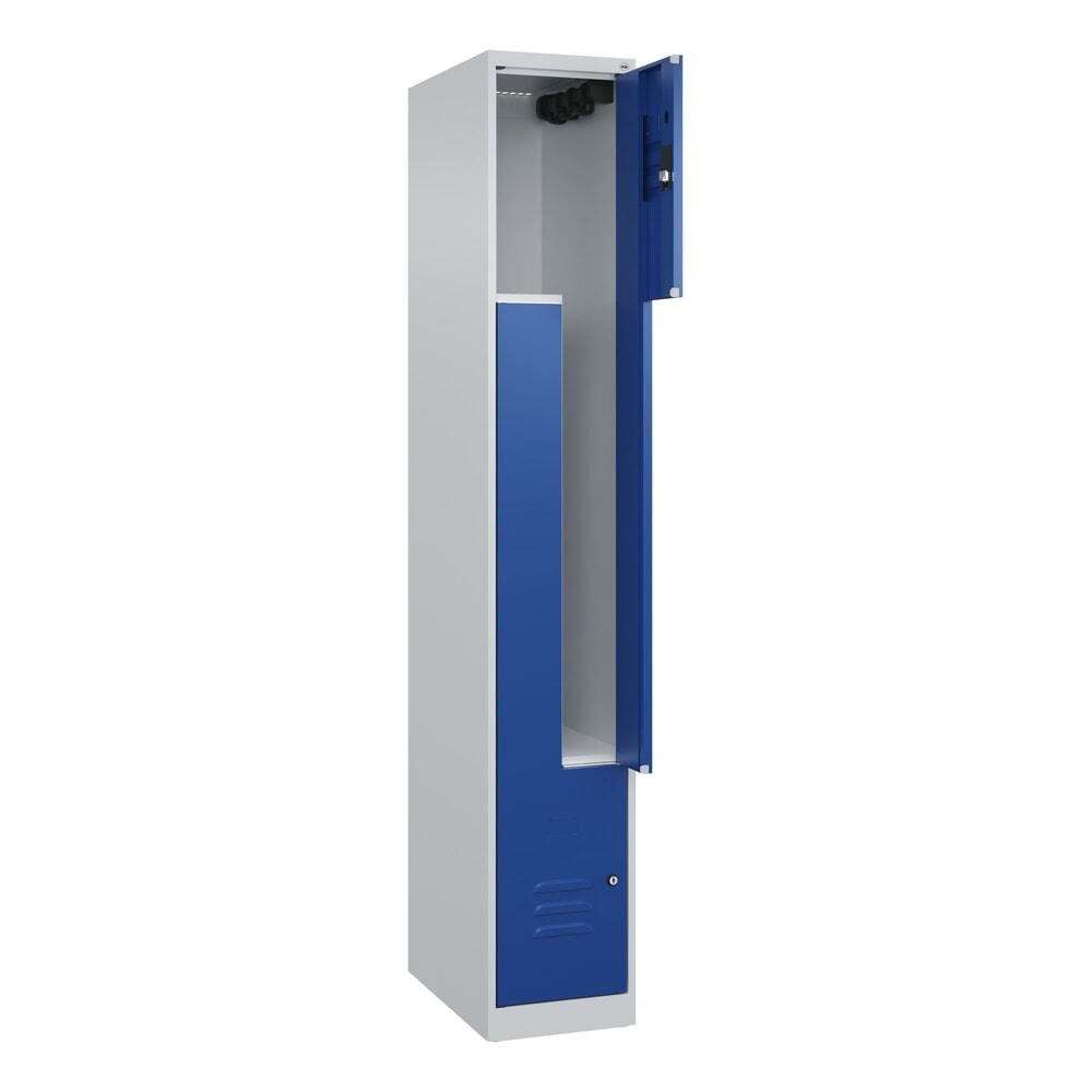 Produktabbildung: C+P Z-Spind Classic PLUS, 2 Abteile, HxBxT 1.850 x 300 x 500 mm, lichtgrau, enzianblau, Zylinderschloss