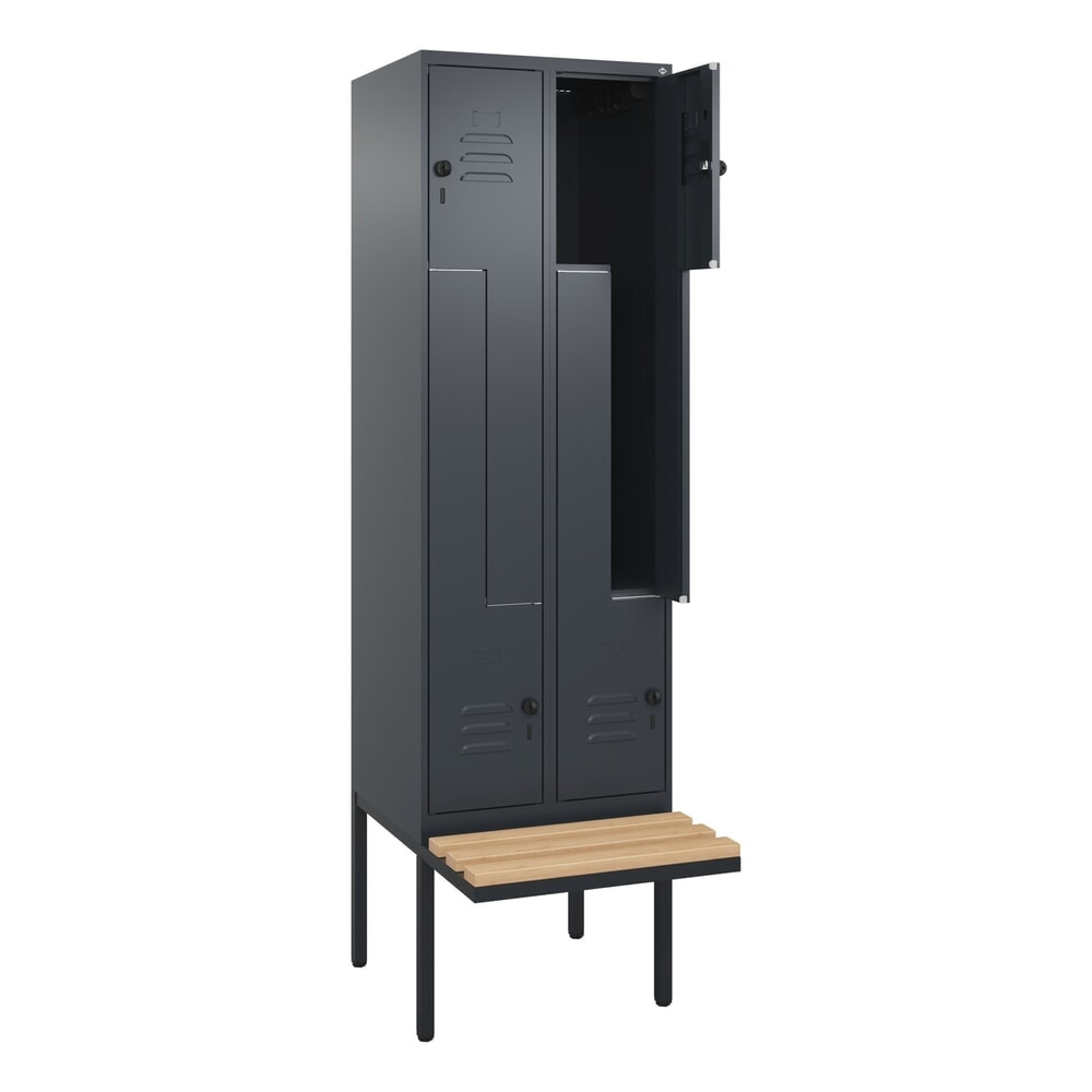 C+P Z-Spind Classic PLUS, 4 Abteile, HxBxT 2.120 x 600 x 815 mm, für Vorhängeschloss, auskragende Bank aus Buche, anthrazitgrau, anthrazitgrau Produktabbildung: C+P Z-Spind Classic PLUS, 4 Abteile, HxBxT 2.120 x 600 x 815 mm, für Vorhängeschloss, auskragende Bank aus Buche, anthrazitgrau, anthrazitgrau