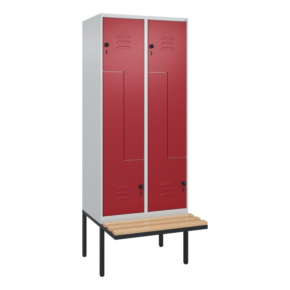 Produktabbildung Nr. 8: C+P Z-Spind Classic PLUS, 4 Abteile, HxBxT 2.120 x 800 x 815 mm, für Vorhängeschloss, auskragende Bank aus Buche, lichtgrau, rubinrot
