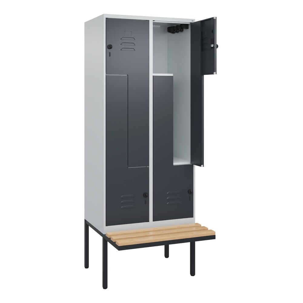 C+P Z-Spind Classic PLUS, 4 Abteile, HxBxT 2.120 x 800 x 815 mm, für Vorhängeschloss, auskragende Bank aus Buche, lichtgrau, anthrazitgrau Produktabbildung Nr. 1: C+P Z-Spind Classic PLUS, 4 Abteile, HxBxT 2.120 x 800 x 815 mm, für Vorhängeschloss, auskragende Bank aus Buche, lichtgrau, anthrazitgrau