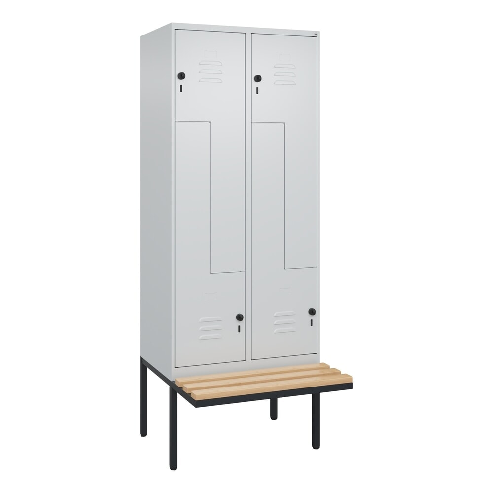 Produktabbildung Nr. 9: C+P Z-Spind Classic PLUS, 4 Abteile, HxBxT 2.120 x 800 x 815 mm, für Vorhängeschloss, auskragende Bank aus Buche, lichtgrau, lichtgrau