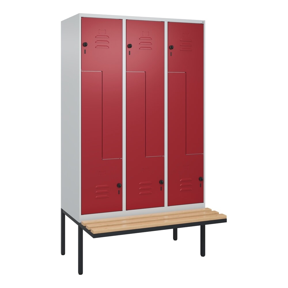 Produktabbildung Nr. 8: C+P Z-Spind Classic PLUS, 6 Abteile, HxBxT 2.120 x 1.200 x 815 mm, für Vorhängeschloss, auskragende Bank aus Buche, lichtgrau, rubinrot