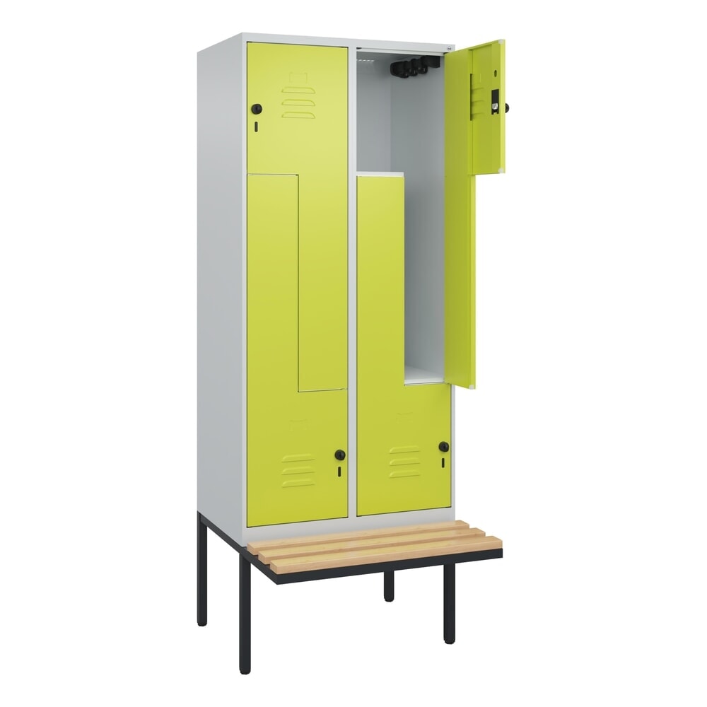 C+P Z-Spind Classic PLUS, 4 Abteile, HxBxT 2.120 x 800 x 815 mm, für Vorhängeschloss, auskragende Bank aus Buche, lichtgrau, clowngrün Produktabbildung Nr. 1: C+P Z-Spind Classic PLUS, 4 Abteile, HxBxT 2.120 x 800 x 815 mm, für Vorhängeschloss, auskragende Bank aus Buche, lichtgrau, clowngrün