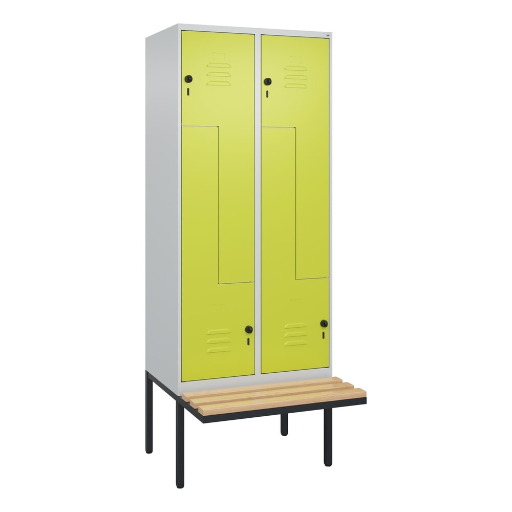 C+P Z-Spind Classic PLUS, 4 Abteile, HxBxT 2.120 x 800 x 815 mm, für Vorhängeschloss, auskragende Bank aus Buche, lichtgrau, clowngrün Produktabbildung Nr. 9: C+P Z-Spind Classic PLUS, 4 Abteile, HxBxT 2.120 x 800 x 815 mm, für Vorhängeschloss, auskragende Bank aus Buche, lichtgrau, clowngrün