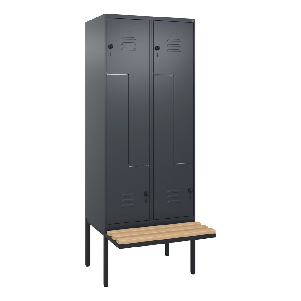 Produktabbildung Nr. 9: C+P Z-Spind Classic PLUS, 4 Abteile, HxBxT 2.120 x 800 x 815 mm, für Vorhängeschloss, auskragende Bank aus Buche, anthrazitgrau, anthrazitgrau