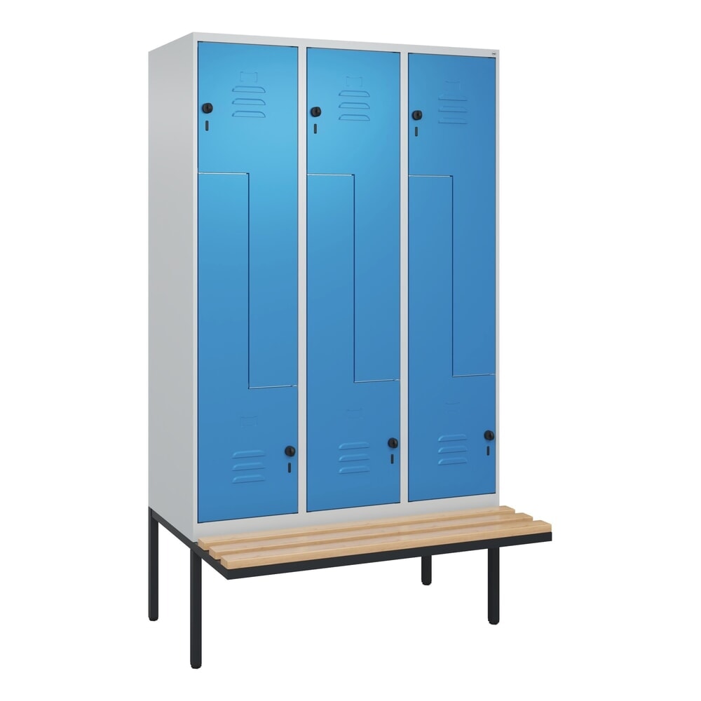 Produktabbildung Nr. 9: C+P Z-Spind Classic PLUS, 6 Abteile, HxBxT 2.120 x 1.200 x 815 mm, für Vorhängeschloss, auskragende Bank aus Buche, lichtgrau, lichtblau