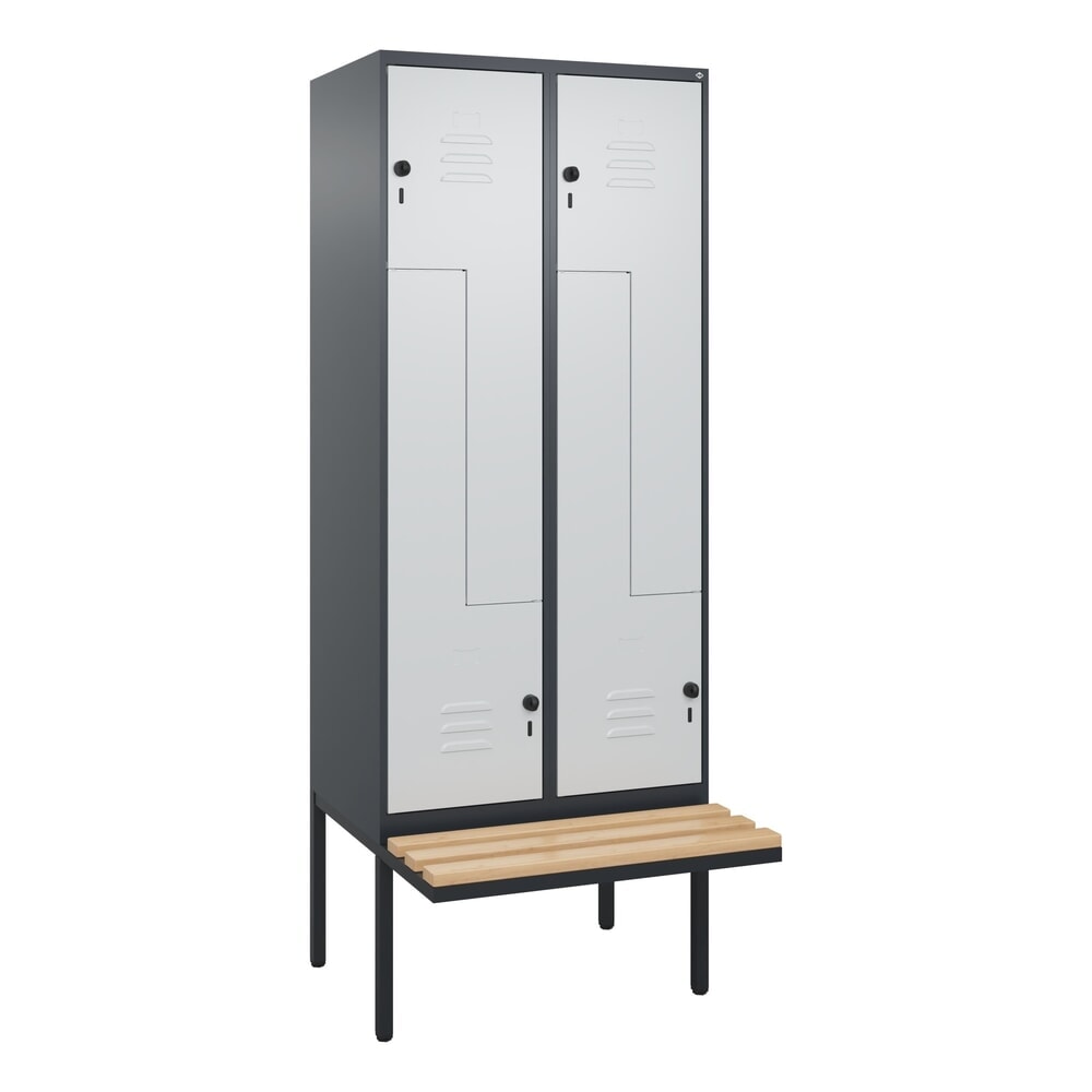 Produktabbildung Nr. 9: C+P Z-Spind Classic PLUS, 4 Abteile, HxBxT 2.120 x 800 x 815 mm, für Vorhängeschloss, auskragende Bank aus Buche, anthrazitgrau, lichtgrau