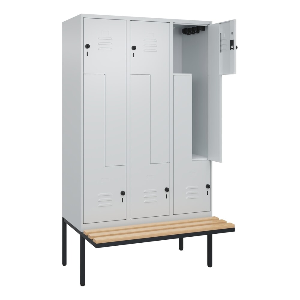 C+P Z-Spind Classic PLUS, 6 Abteile, HxBxT 2.120 x 1.200 x 815 mm, für Vorhängeschloss, auskragende Bank aus Buche, lichtgrau, lichtgrau Produktabbildung Nr. 1: C+P Z-Spind Classic PLUS, 6 Abteile, HxBxT 2.120 x 1.200 x 815 mm, für Vorhängeschloss, auskragende Bank aus Buche, lichtgrau, lichtgrau