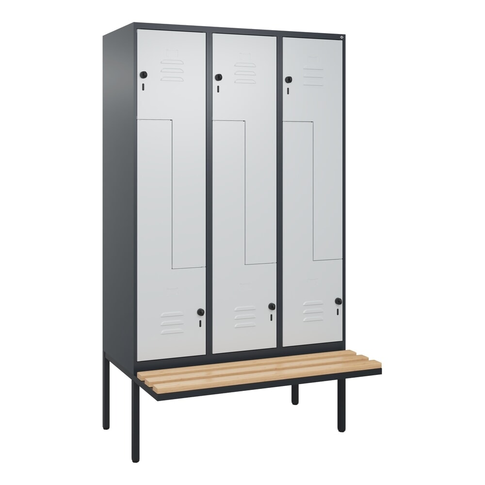 Produktabbildung Nr. 9: C+P Z-Spind Classic PLUS, 6 Abteile, HxBxT 2.120 x 1.200 x 815 mm, für Vorhängeschloss, auskragende Bank aus Buche, anthrazitgrau, lichtgrau