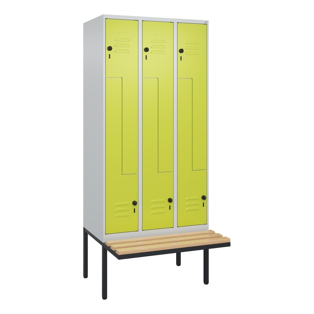 C+P Z-Spind Classic PLUS, 6 Abteile, HxBxT 2.120 x 900 x 815 mm, für Vorhängeschloss, auskragende Bank aus Buche, lichtgrau, clowngrün Produktabbildung Nr. 9: C+P Z-Spind Classic PLUS, 6 Abteile, HxBxT 2.120 x 900 x 815 mm, für Vorhängeschloss, auskragende Bank aus Buche, lichtgrau, clowngrün