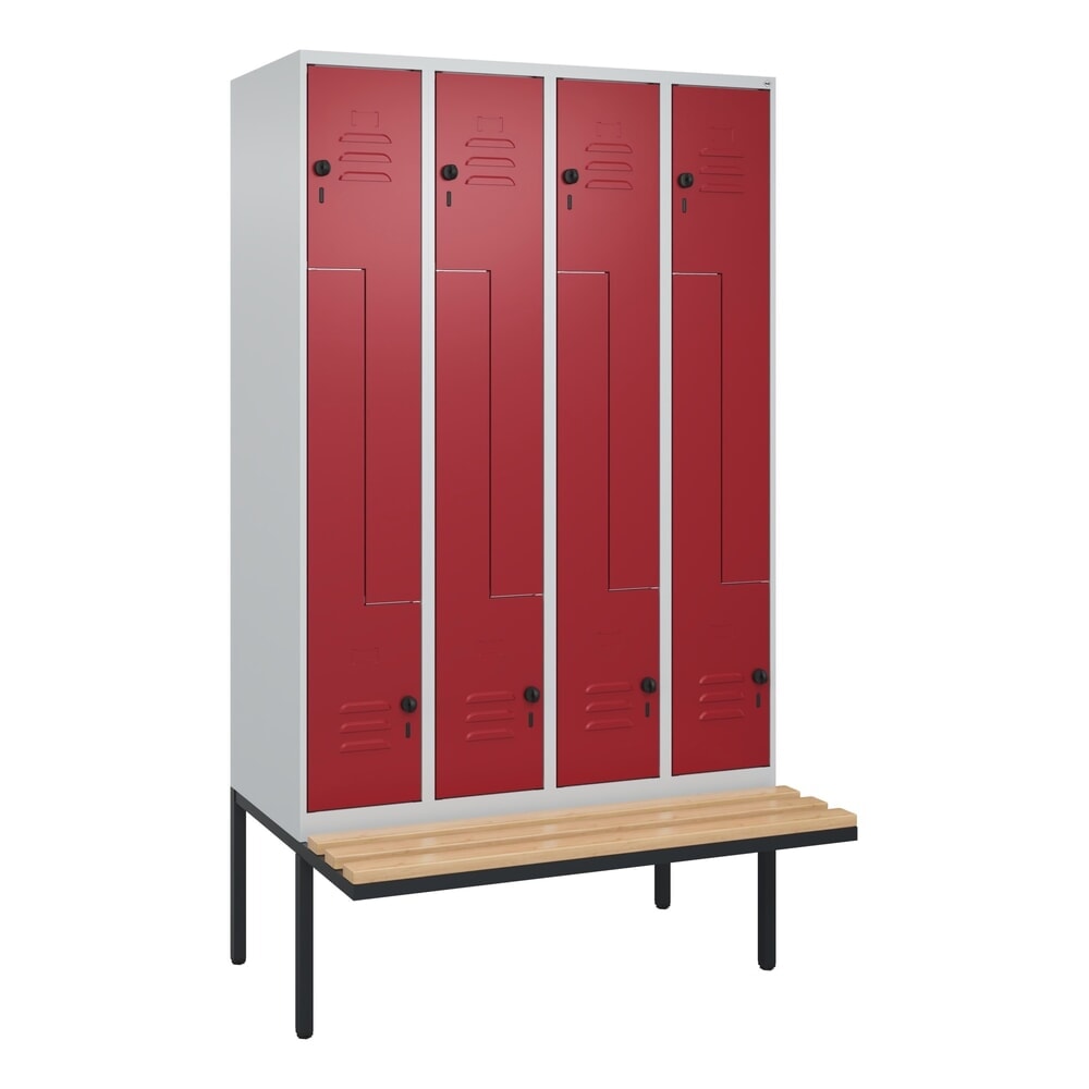 Produktabbildung Nr. 8: C+P Z-Spind Classic PLUS, 8 Abteile, HxBxT 2.120 x 1.200 x 815 mm, für Vorhängeschloss, auskragende Bank aus Buche, lichtgrau, rubinrot