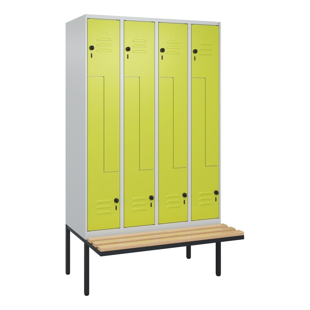 Produktabbildung Nr. 9: C+P Z-Spind Classic PLUS, 8 Abteile, HxBxT 2.120 x 1.200 x 815 mm, für Vorhängeschloss, auskragende Bank aus Buche, lichtgrau, clowngrün