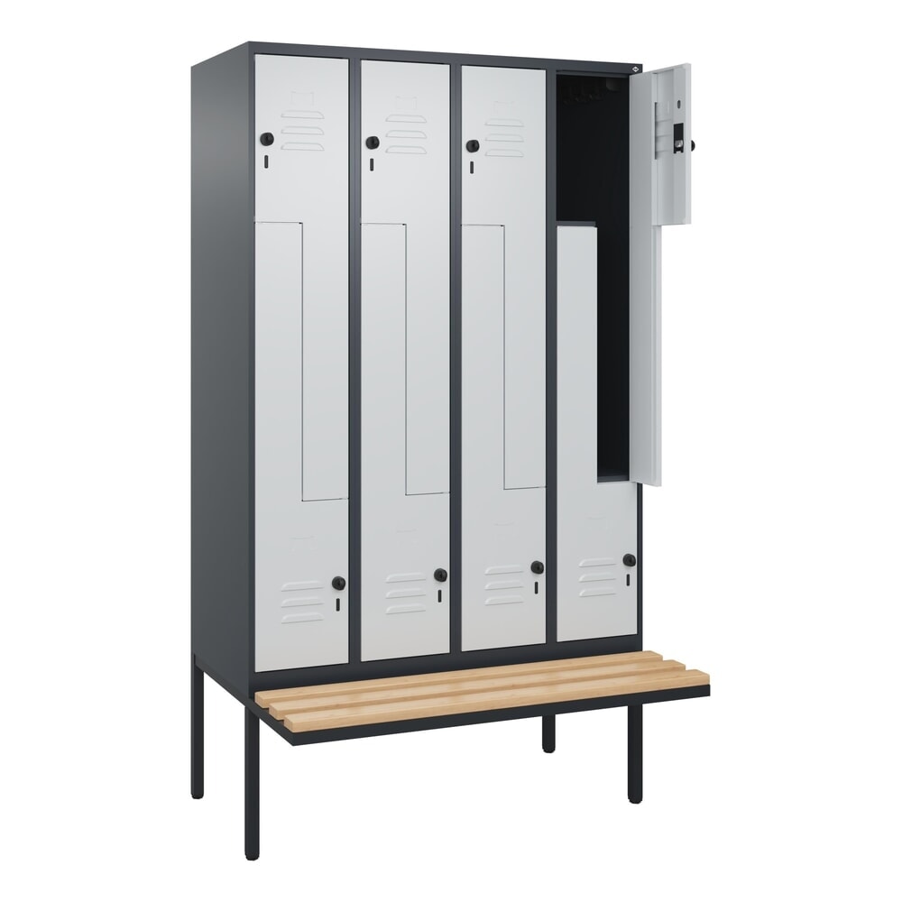 C+P Z-Spind Classic PLUS, 8 Abteile, HxBxT 2.120 x 1.200 x 815 mm, für Vorhängeschloss, auskragende Bank aus Buche, anthrazitgrau, lichtgrau Produktabbildung Nr. 1: C+P Z-Spind Classic PLUS, 8 Abteile, HxBxT 2.120 x 1.200 x 815 mm, für Vorhängeschloss, auskragende Bank aus Buche, anthrazitgrau, lichtgrau