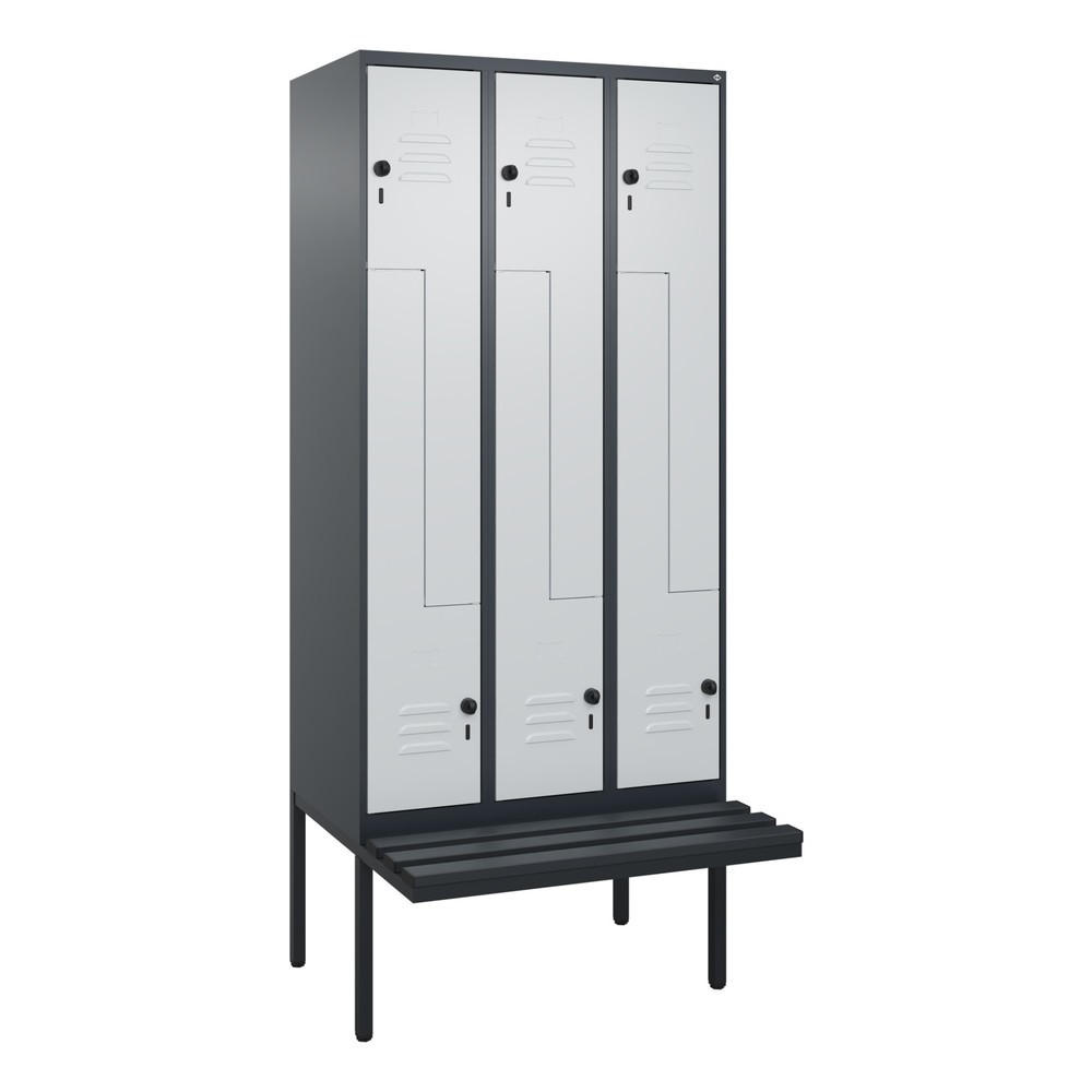 Produktabbildung: C+P Z-Spind Classic PLUS, 6 Abteile, HxBxT 2.120 x 900 x 815 mm, für Vorhängeschloss, auskragende Bank aus Kunststoff, anthrazitgrau, lichtgrau
