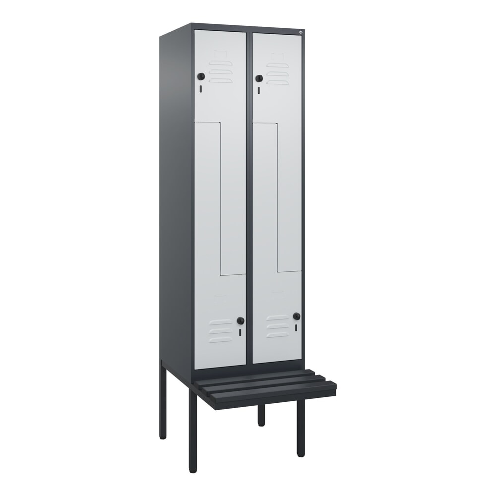 Produktabbildung Nr. 9: C+P Z-Spind Classic PLUS, 4 Abteile, HxBxT 2.120 x 600 x 815 mm, für Vorhängeschloss, auskragende Bank aus Kunststoff, anthrazitgrau, lichtgrau