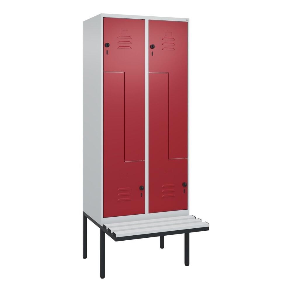 Produktabbildung Nr. 9: C+P Z-Spind Classic PLUS, 4 Abteile, HxBxT 2.120 x 800 x 815 mm, für Vorhängeschloss, auskragende Bank aus Kunststoff, lichtgrau, rubinrot