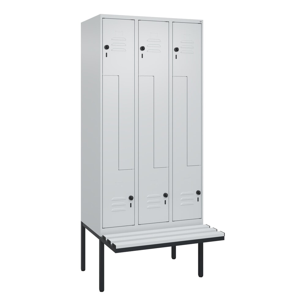 Produktabbildung Nr. 9: C+P Z-Spind Classic PLUS, 6 Abteile, HxBxT 2.120 x 900 x 815 mm, für Vorhängeschloss, auskragende Bank aus Kunststoff, lichtgrau, lichtgrau