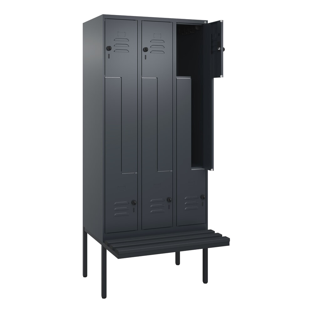 C+P Z-Spind Classic PLUS, 6 Abteile, HxBxT 2.120 x 900 x 815 mm, für Vorhängeschloss, auskragende Bank aus Kunststoff, anthrazitgrau, anthrazitgrau Produktabbildung: C+P Z-Spind Classic PLUS, 6 Abteile, HxBxT 2.120 x 900 x 815 mm, für Vorhängeschloss, auskragende Bank aus Kunststoff, anthrazitgrau, anthrazitgrau