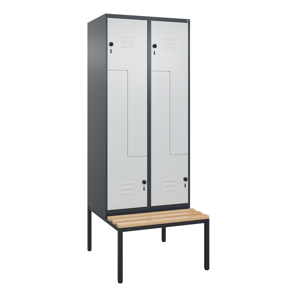Produktabbildung Nr. 9: C+P Z-Spind Classic PLUS, 4 Abteile, HxBxT 2.120 x 800 x 815 mm, für Vorhängeschloss, untergebaute Bank aus Buche, anthrazitgrau, lichtgrau