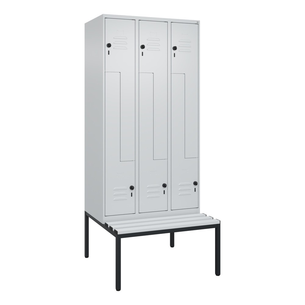 Produktabbildung: C+P Z-Spind Classic PLUS, 6 Abteile, HxBxT 2.120 x 900 x 815 mm, für Vorhängeschloss, untergebaute Bank aus Kunststoff, lichtgrau, lichtgrau