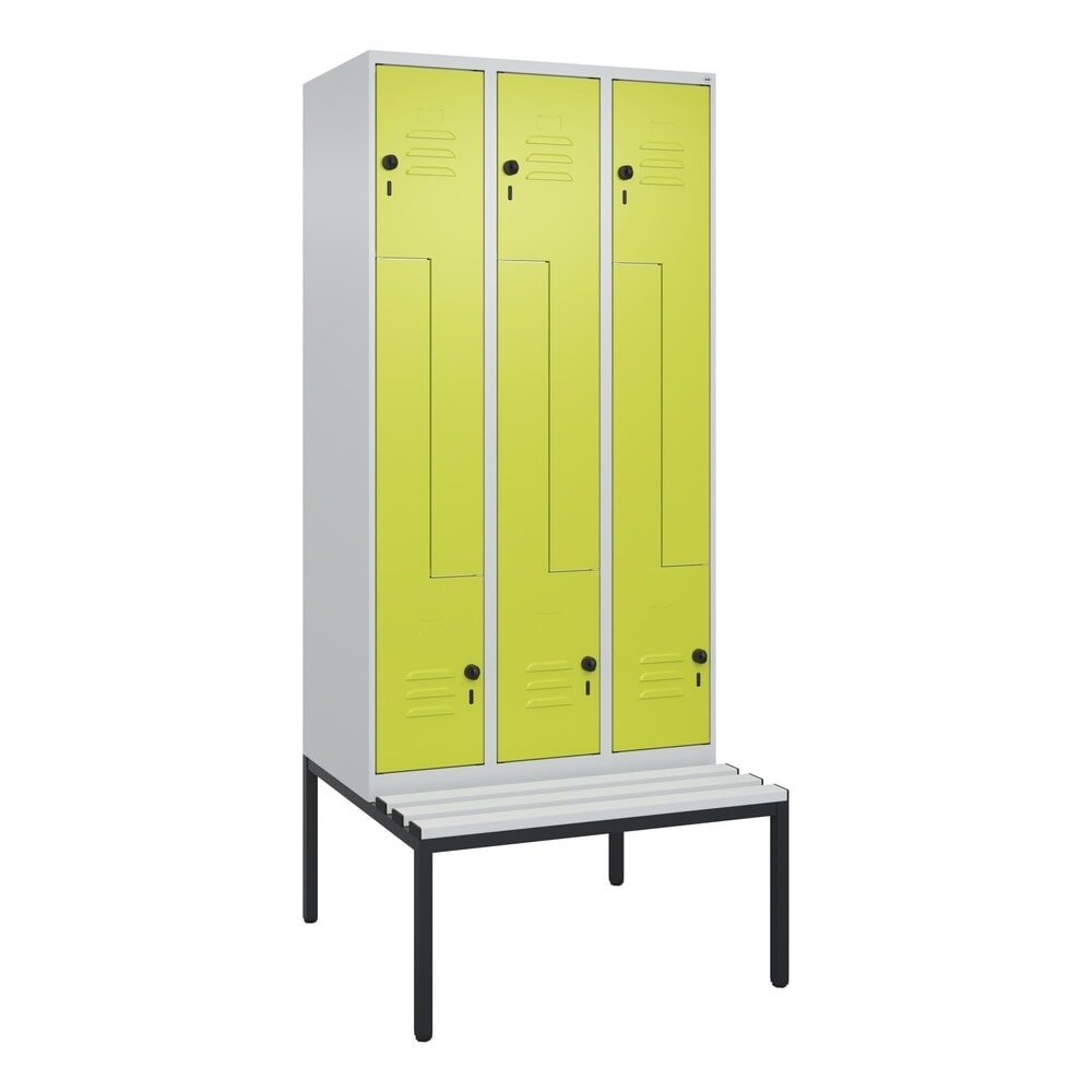 Produktabbildung Nr. 9: C+P Z-Spind Classic PLUS, 6 Abteile, HxBxT 2.120 x 900 x 815 mm, für Vorhängeschloss, untergebaute Bank aus Kunststoff, lichtgrau, clowngrün