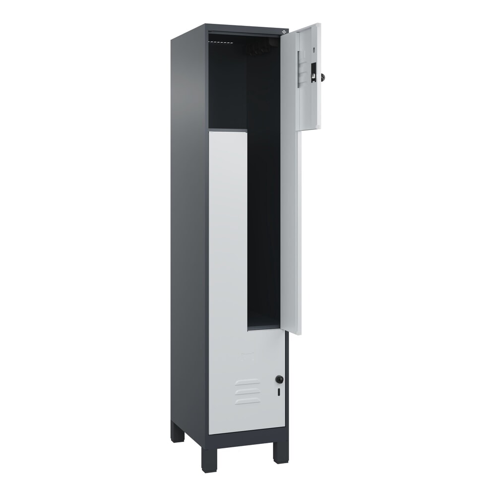 C+P Z-Spind Classic PLUS, Füße, 2 Abteile, HxBxT 1.950 x 400 x 500 mm, anthrazitgrau, lichtgrau, für Vorhängeschloss Produktabbildung: C+P Z-Spind Classic PLUS, Füße, 2 Abteile, HxBxT 1.950 x 400 x 500 mm, anthrazitgrau, lichtgrau, für Vorhängeschloss