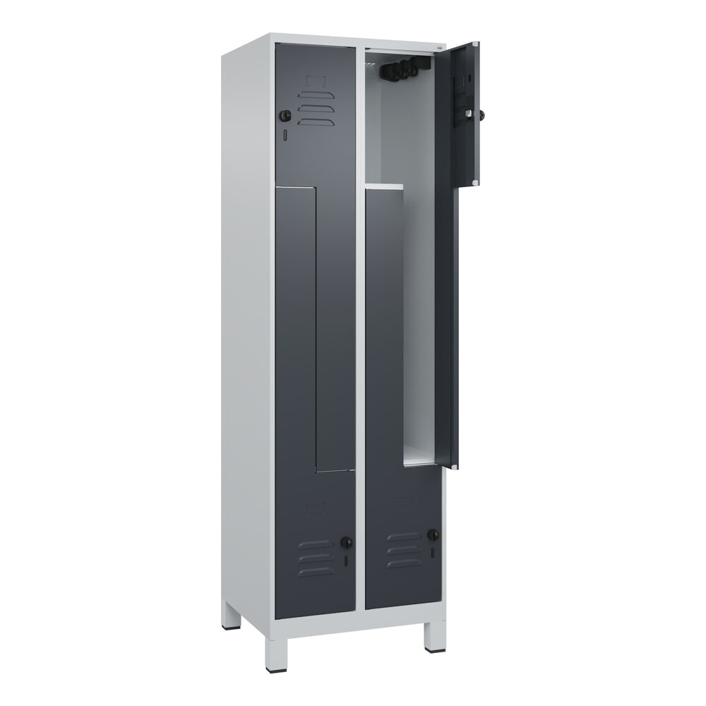 Produktabbildung: C+P Z-Spind Classic PLUS, Füße, 4 Abteile, HxBxT 1.950 x 600 x 500 mm, lichtgrau, anthrazitgrau, für Vorhängeschloss
