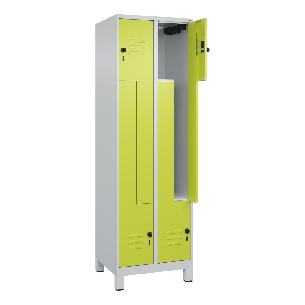 Produktabbildung: C+P Z-Spind Classic PLUS, Füße, 4 Abteile, HxBxT 1.950 x 600 x 500 mm, lichtgrau, clowngrün, für Vorhängeschloss