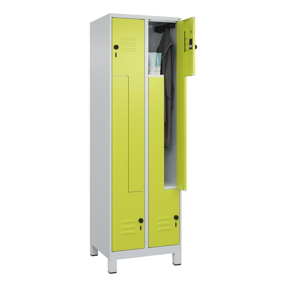 Produktabbildung Nr. 10: C+P Z-Spind Classic PLUS, Füße, 4 Abteile, HxBxT 1.950 x 600 x 500 mm, lichtgrau, clowngrün, für Vorhängeschloss