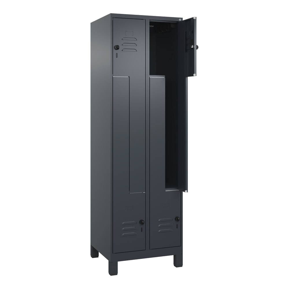 Produktabbildung: C+P Z-Spind Classic PLUS, Füße, 4 Abteile, HxBxT 1.950 x 600 x 500 mm, anthrazitgrau, anthrazitgrau, für Vorhängeschloss