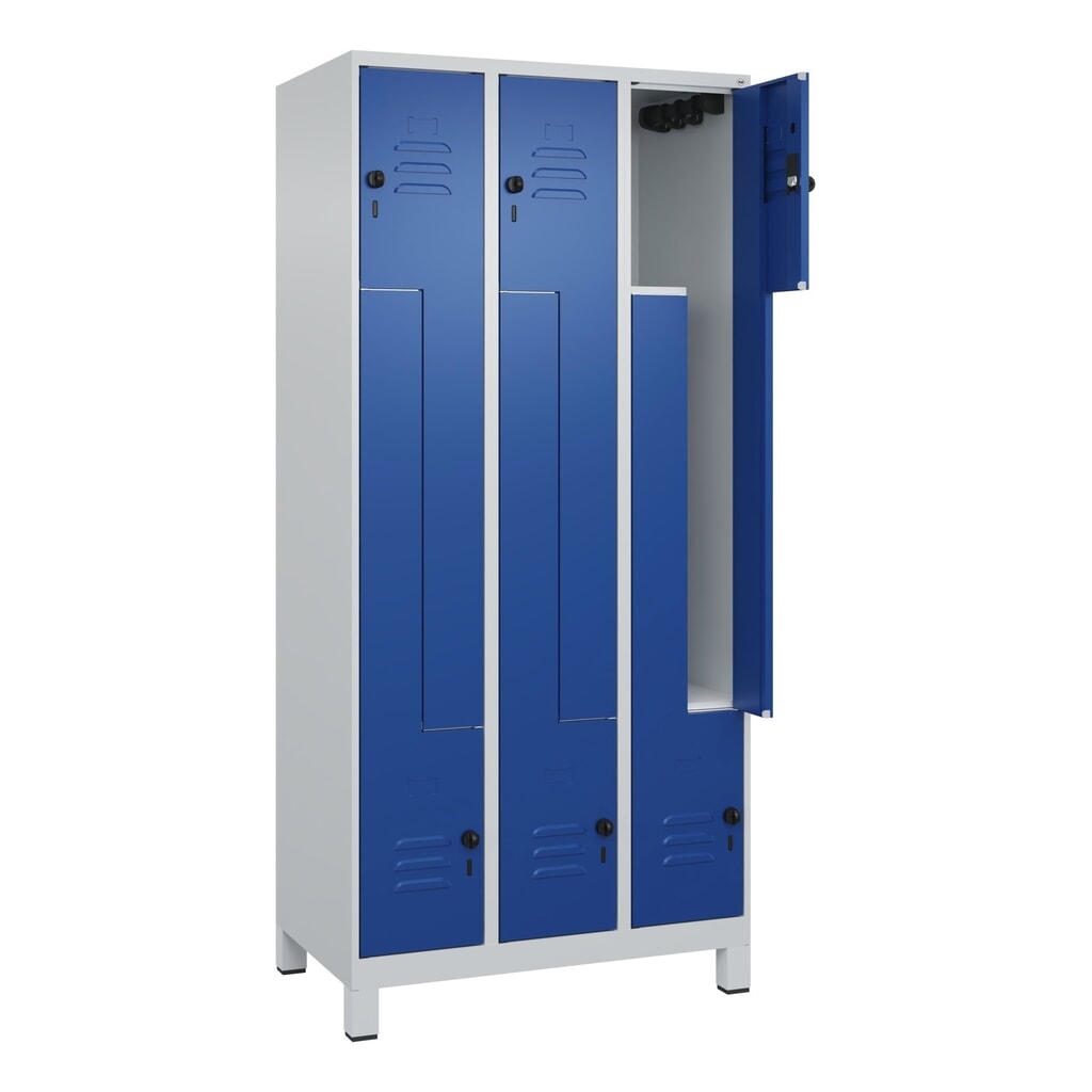 Produktabbildung: C+P Z-Spind Classic PLUS, Füße, 6 Abteile, HxBxT 1.950 x 900 x 500 mm, lichtgrau, enzianblau, für Vorhängeschloss