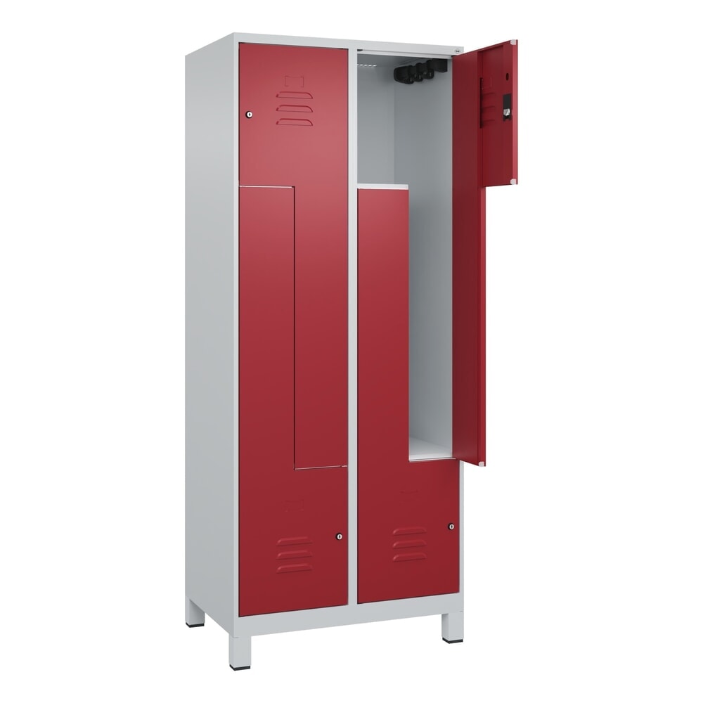 Produktabbildung: C+P Z-Spind Classic PLUS, Füße, 4 Abteile, HxBxT 1.950 x 800 x 500 mm, lichtgrau, rubinrot, Zylinderschloss