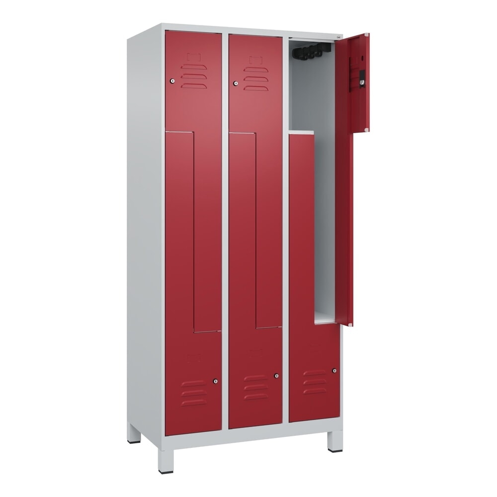 Produktabbildung: C+P Z-Spind Classic PLUS, Füße, 6 Abteile, HxBxT 1.950 x 900 x 500 mm, lichtgrau, rubinrot, Zylinderschloss