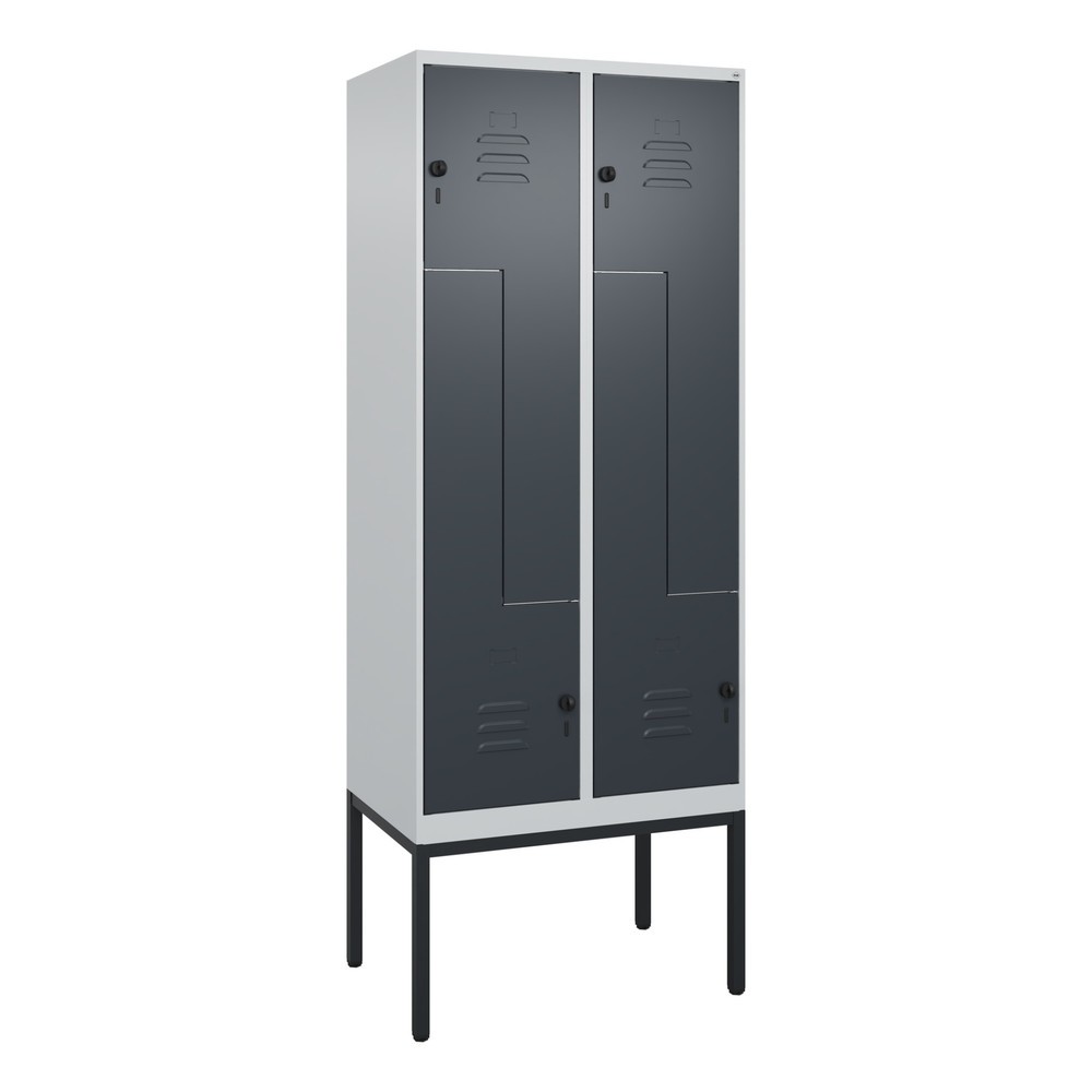 Produktabbildung: C+P Z-Spind Classic PLUS, Gestell, 4 Abteile, HxBxT 2.120 x 800 x 500 mm, lichtgrau, anthrazitgrau, für Vorhängeschloss