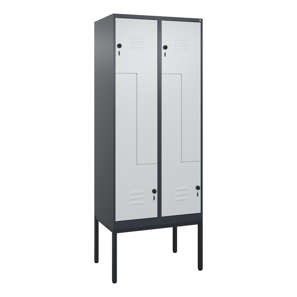 Produktabbildung: C+P Z-Spind Classic PLUS, Gestell, 4 Abteile, HxBxT 2.120 x 800 x 500 mm, anthrazitgrau, lichtgrau, für Vorhängeschloss
