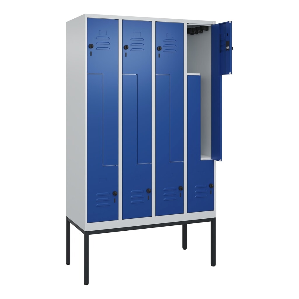 Produktabbildung: C+P Z-Spind Classic PLUS, Gestell, 8 Abteile, HxBxT 2.120 x 1.200 x 500 mm, lichtgrau, enzianblau, für Vorhängeschloss