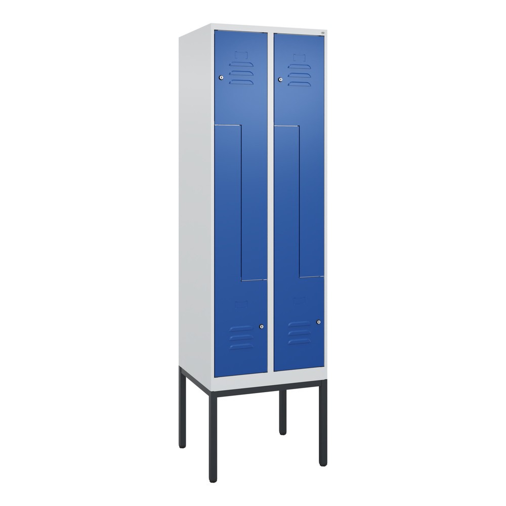 Produktabbildung: C+P Z-Spind Classic PLUS, Gestell, 4 Abteile, HxBxT 2.120 x 600 x 500 mm, lichtgrau, enzianblau, Zylinderschloss